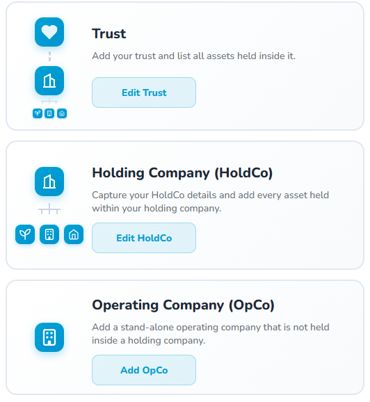 Trust setup screen with beneficiary selection