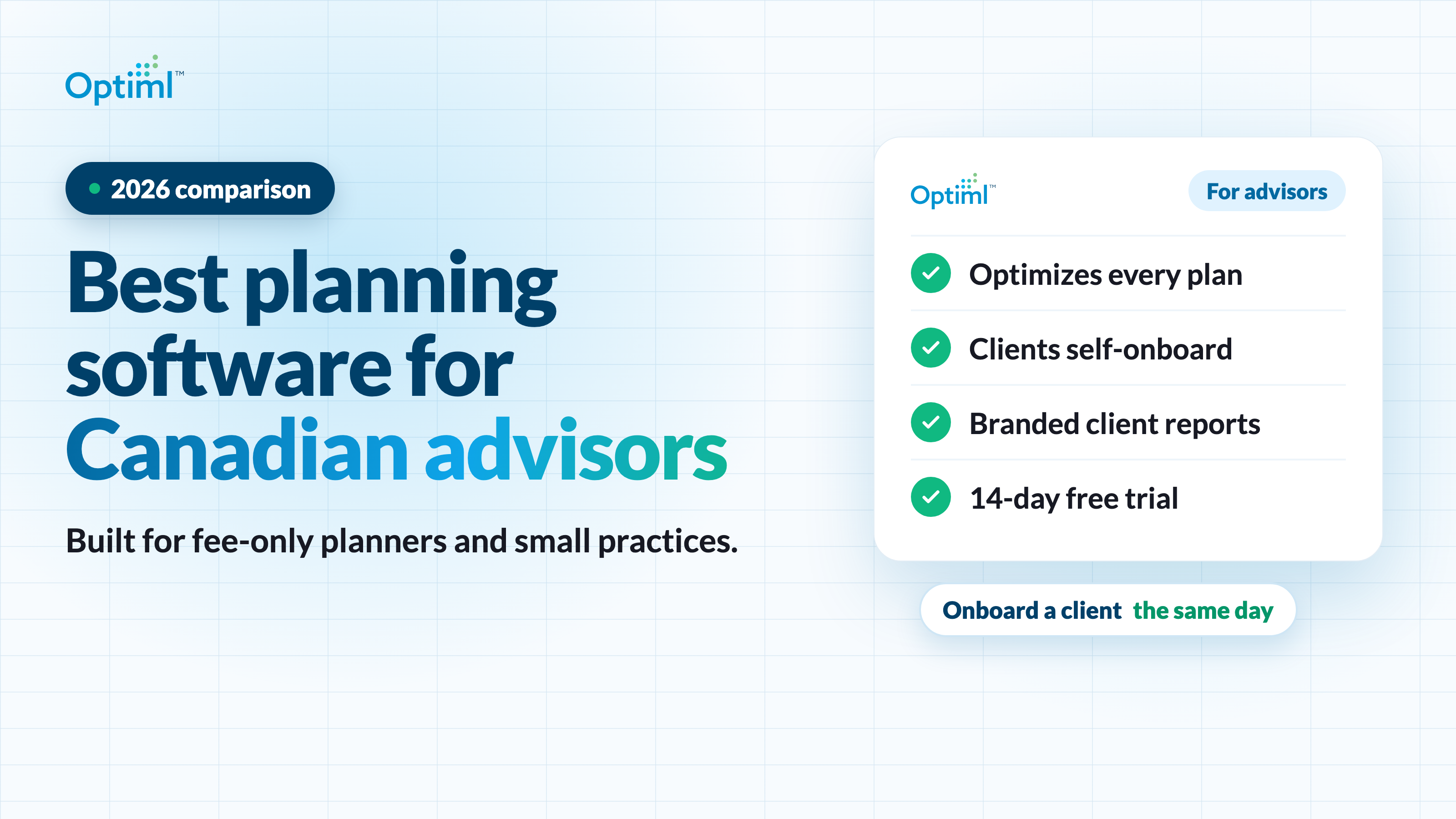 Meilleur logiciel de planification financière pour les conseillers canadiens (2026) : Optiml comparé à Snap Projections, RazorPlan, NaviPlan, Conquest et Adviice