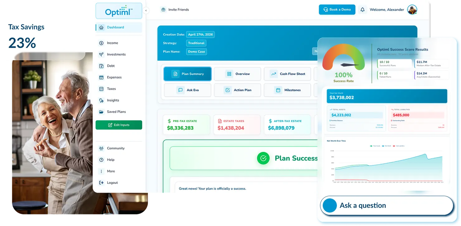 Optiml retirement planning software dashboard